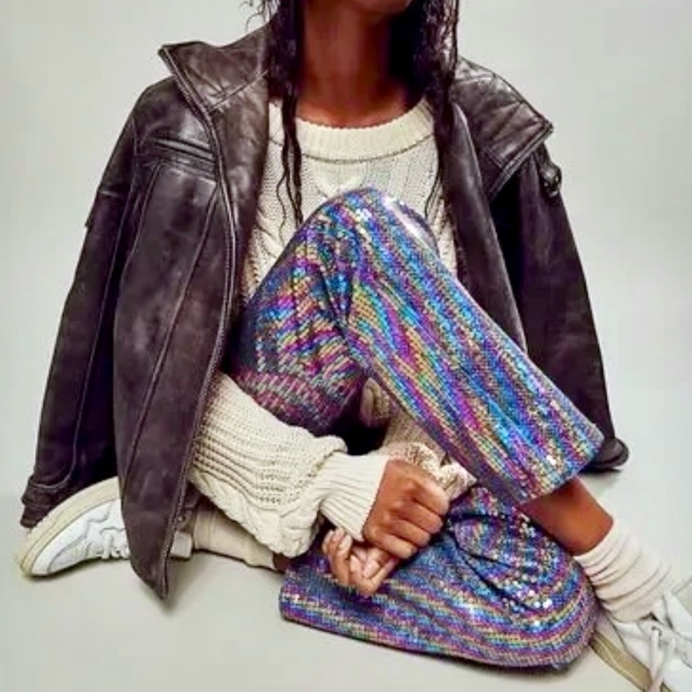 ⚡️ Free People x One Teaspoon Multicolor Sequin / Denim Pants - Size 25 - New ⚡️ - Picture 3 of 9